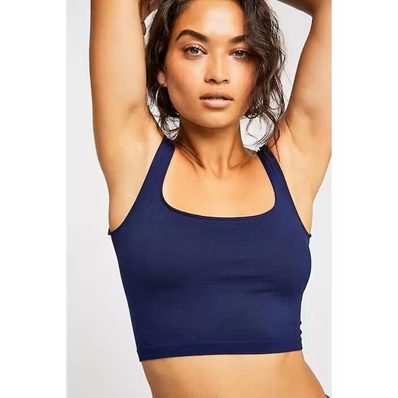 NWT Free People Scoop Neck Crop Top Navy Blue Size XS/S - Picture 1 of 5